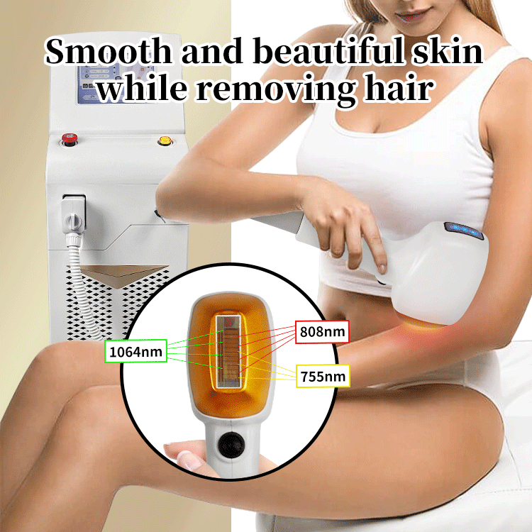 Permanent 755 808 1064nm Diode Laser Hair Removal 3 Wavelengths Laser Hair Remove Epilator Machine
